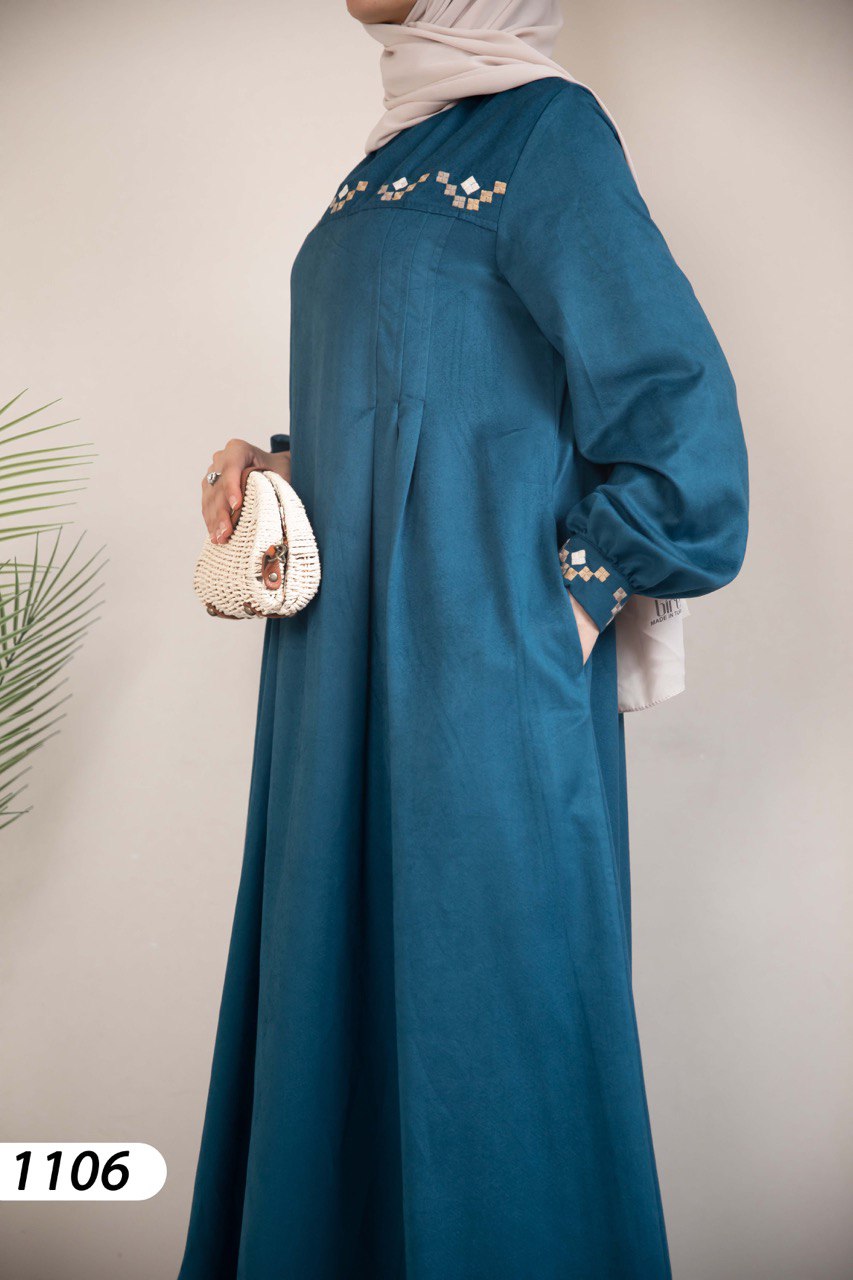Shop House of Amee Button Abaya Denim Long Dress | HIJUP